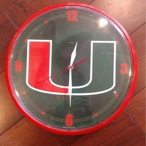 Miami Huricanes the U Plastic Wall Clock - Orange & Green - Football